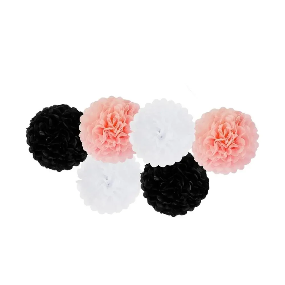 14pc Pink Black White Birthday Party Decorations - Pom Poms & Garland Set